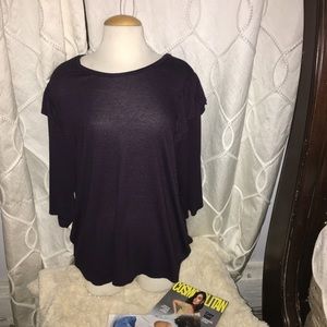 Purple ruffle shoulder long sleeve blouse.